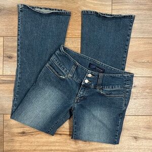 WEATHER VANE VINTAGE 2000s Y2k Low-rise Mid-wash Flared Jeans | Size 28